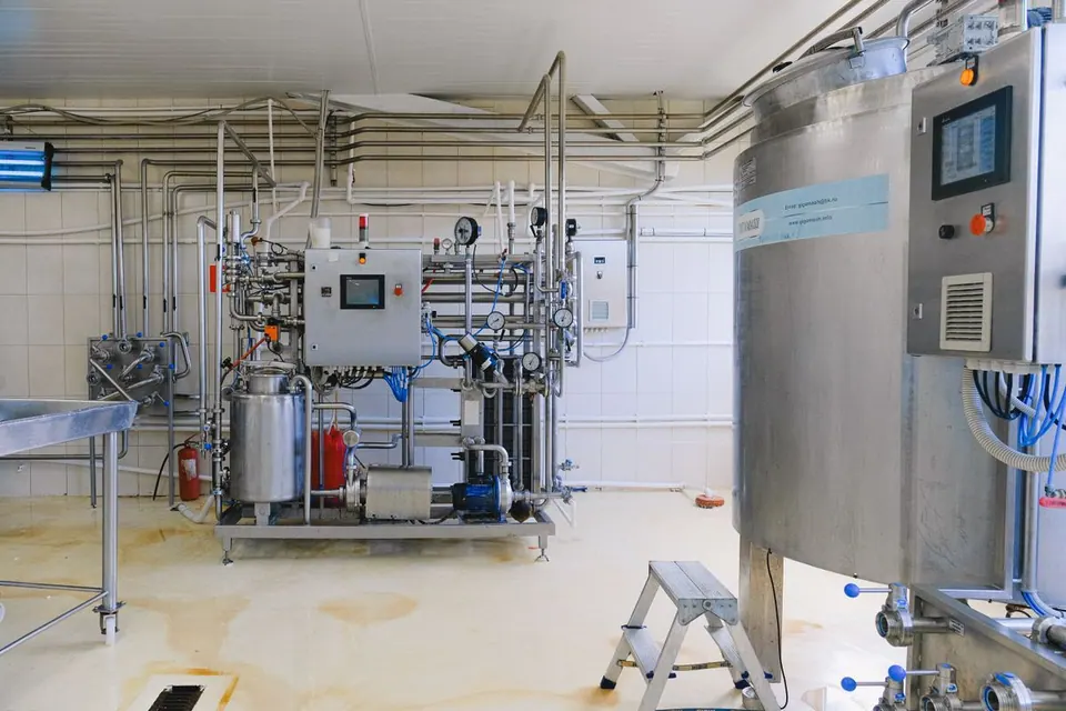 Industrial machinery and pipework in a factory